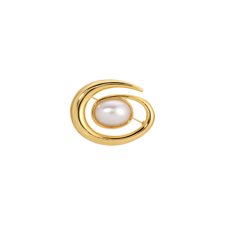 SWIRL PEARL BROOCH GOLD